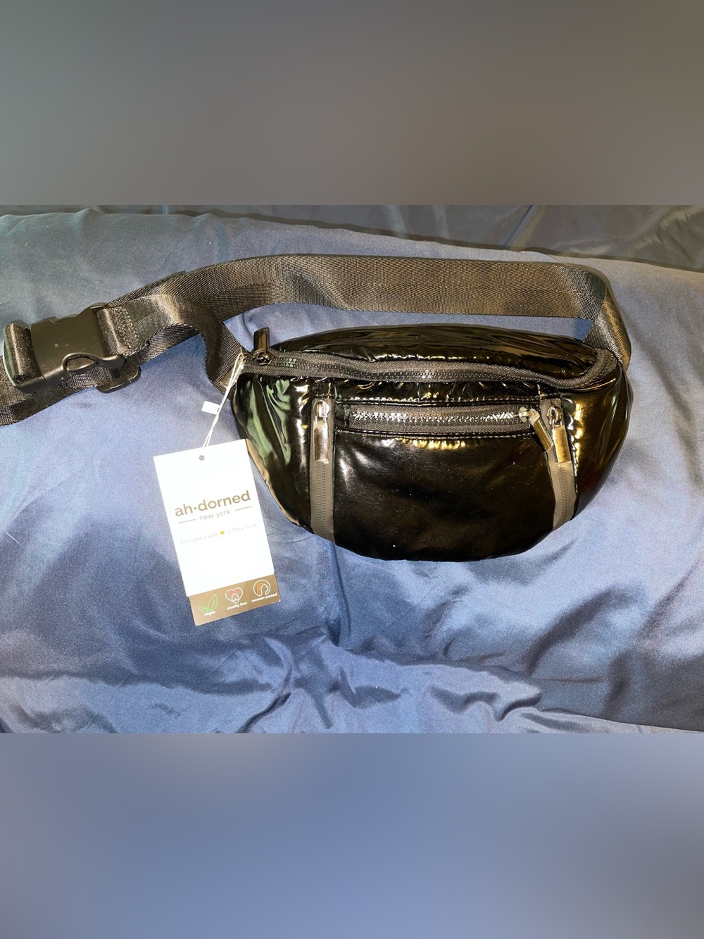ah-dorned Black Patent Crossbody Waist Bag